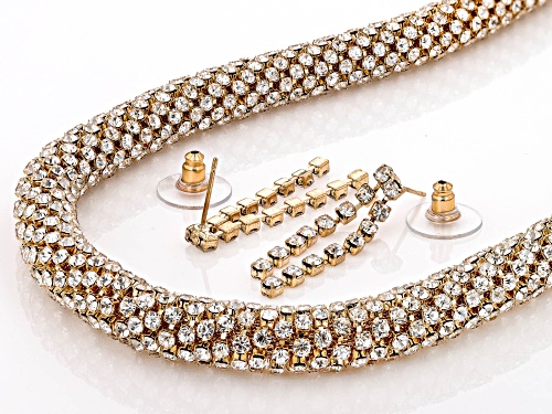 Pre-Owned Off Park® Collection, White Crystal Gold Tone Necklace & Dangle Earring Set