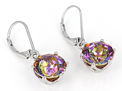Pre-Owned 5.58ctw Round Northern Lights™ Quartz Rhodium Over Silver Dangle Earrings