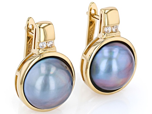 Pre-Owned 12-13mm Platinum Cultured Mabe Pearl and White Zircon 18k Yellow Gold Over Sterling Silver