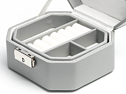 Pre-Owned Lockable Gray Jewelry Box with Key, Inner Removable Storage Tray, and Mirror