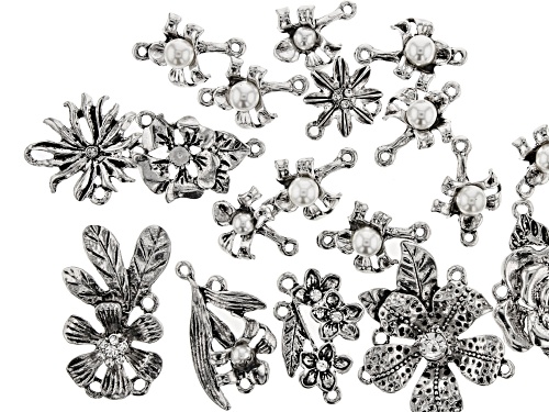 Pre-Owned Floral Component Kit in 10 Styles in Antiqued Silver Tone 18 Pieces Total