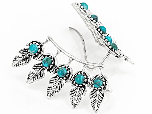 Pre-Owned Southwest Style By JTV™ 3mm Round Turquoise Rhodium Over Silver Climber Earrings