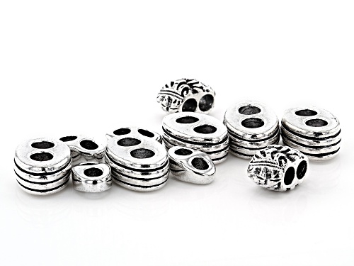 Pre-Owned Large Hole Double Spacer Bead Kit in 3 Styles in Antiqued Silver Tone Appx 60 Pieces Total