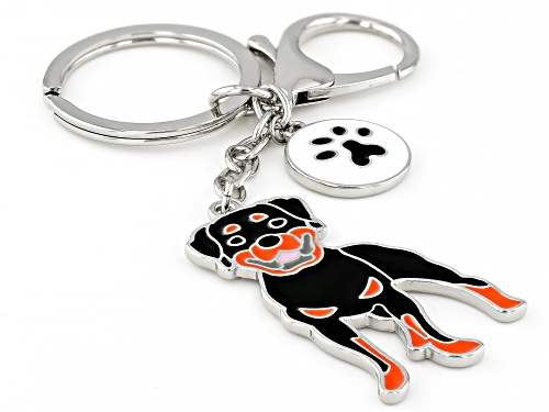 Pre-Owned Off Park® Collection Multi-Color Enamel Silver Tone Rottweiler Key Chain