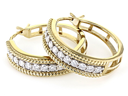 Pre-Owned MOISSANITE FIRE® 1.10CTW DIAMOND EQUIVALENT WEIGHT ROUND 14K YELLOW GOLD OVER SILVER HOOP