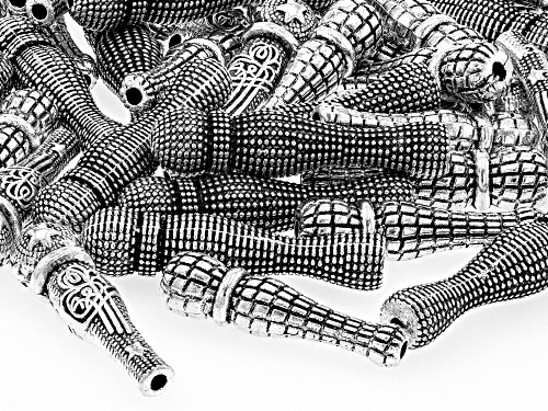 Pre-Owned Antiqued Silver Tone Tube Beads in 3 Styles appx 50 Pieces Total