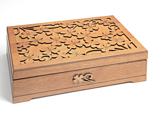 Pre-Owned Floral Pierced Carved Wooden Jewelry Box