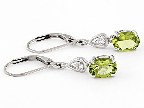 Pre-Owned 2.31ctw Oval Manchurian Peridot™ With 0.12ctw White zircon Rhodium Over Sterling Silver Ea