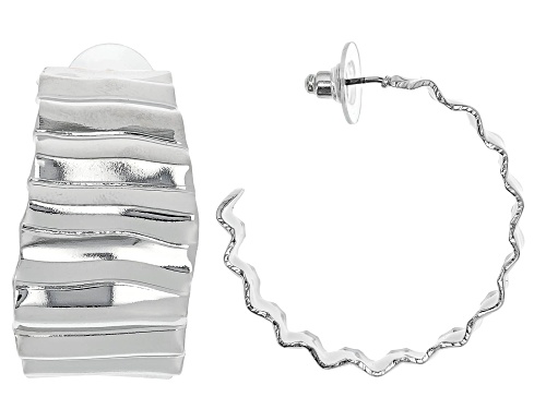 Pre-Owned Off Park® Collection, Gold, Silver, & Rose Tone Set of 3 Crinkled Hoop Earrings