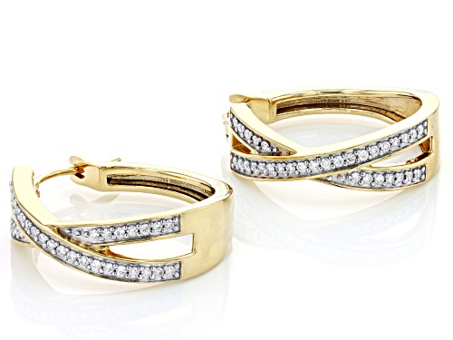 Pre-Owned MOISSANITE FIRE(R) .64CTW DEW ROUND 14K YELLOW GOLD OVER SILVER HOOP EARRINGS