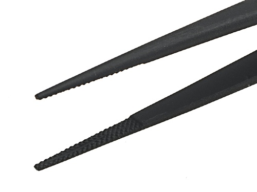 Pre-Owned 6 1/4 inch Large Tip Stainless Steel Gemstone Tweezers With Black Finish