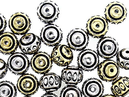 Pre-Owned Electroplate Round Large Hole Spacer Bead in Antiqued Silver & Gold Tone 100 Pieces Total