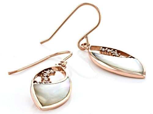 Pre-Owned White South Sea Mother-of-Pearl & White Zircon 18k Rose Gold Over Sterling Silver Earrings