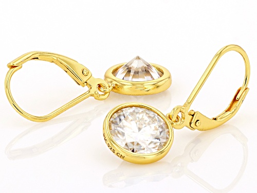 Pre-Owned MOISSANITE FIRE® 3.80CTW DEW ROUND BRILLIANT 14K YELLOW GOLD OVER SILVER EARRINGS