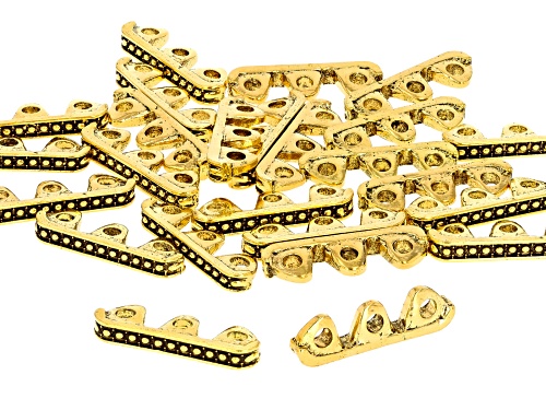 Pre-Owned Antique Gold Tone Unique & Beaded Design 3 Row Bead Connectors in Base Metal appx 50 Piece