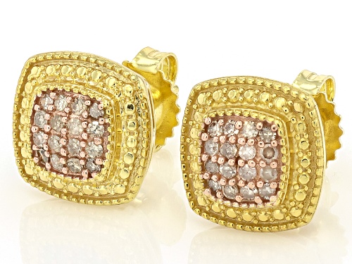 Pre-Owned Engild™ 0.25ctw Round Champagne Diamond 14k Yellow Gold Over Sterling Silver Stud Earrings