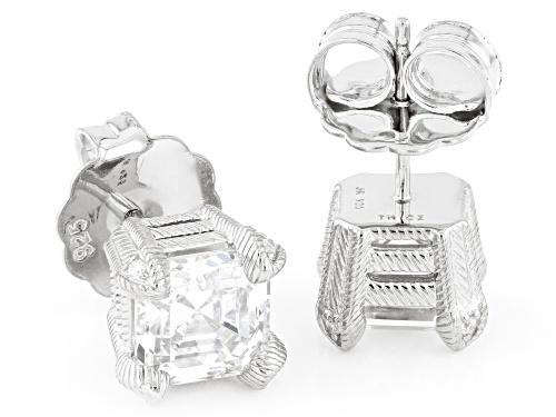 Pre-Owned Judith Ripka 5.62ctw Bella Luce® Rhodium Over Sterling Silver Haute Asscher Cut Stud Earri