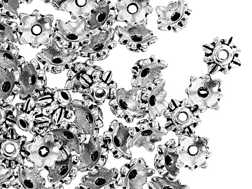 Pre-Owned Antiqued Silver Tone Leaf Design Appx 5mm Bead Cap Appx 100 Pieces