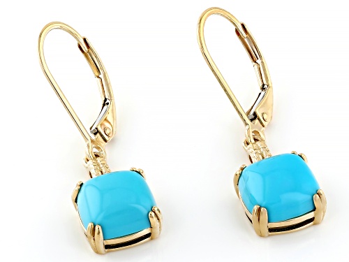 Pre-Owned 8mm Sleeping Beauty Turquoise 10k Yellow Gold Earrings