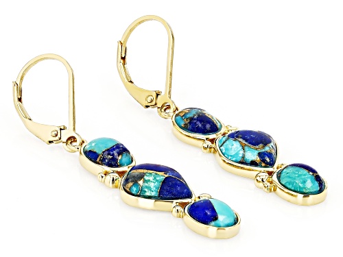 Pre-Owned Southwest Style by JTV™ Blue Turquoise & Lapis 18k Yellow Gold Over Sterling Silver 3 Ston