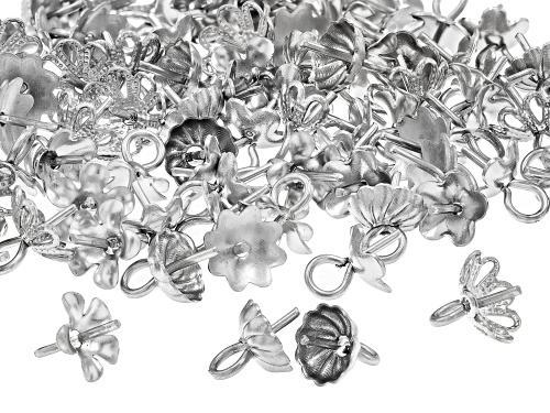 Pre-Owned Stainless Steel Flower Design Cup with Peg Findings in 5 Designs Appx 100 Pieces Total