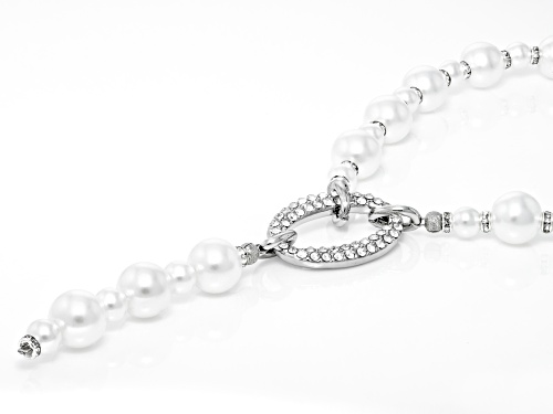 Pre-Owned Paula Deen Jewelry™ Pearl Simulant With White Crystal Silver Tone Necklace and Bracelet Se