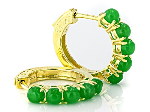 Pre-Owned 4mm Green Jadeite 18k Yellow Gold Over Sterling Silver Earrings