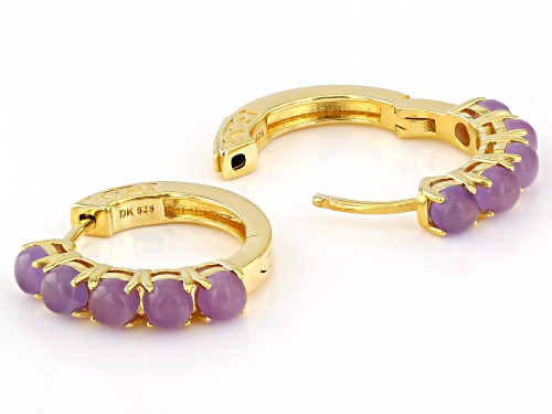 Pre-Owned 4mm Round Purple Jadeite 18k Yellow Gold Over Sterling Silver Hoop Earrings
