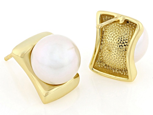 Pre-Owned 9mm White Cultured Freshwater Pearl 18k Yellow Gold Over Sterling Silver Earrings