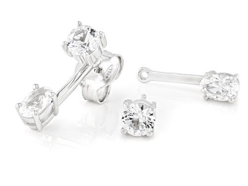 Pre-Owned 2.11ctw Lab Created White Sapphire Rhodium Over Sterling Silver Earrings