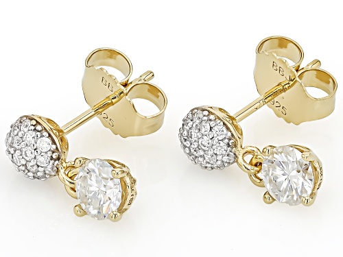 Pre-Owned MOISSANITE FIRE® 1.38CTW DEW ROUND BRILLIANT 14K YELLOW GOLD OVER STERLING SILVER DANGLE E