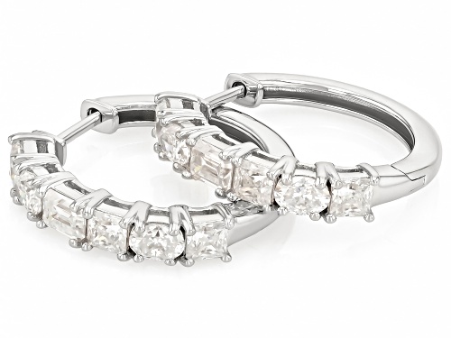 Pre-Owned MOISSANITE FIRE® 2.26CTW EMERALD CUT AND SQUARE BRILLAINT AND OVAL PLATNEVE® HOOP EARRINGS