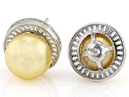 Pre-Owned Pearlfection® 12mm Golden South Sea Simulant & Bella Luce® Rhodium Over Sterling Silver Ea