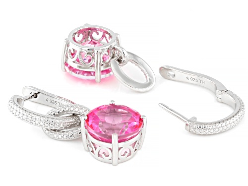 Pre-Owned 10.75ctw Hot Pink Quartz Rhodium Over Sterling Silver Earrings
