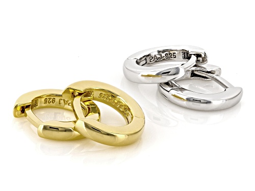 Pre-Owned 18k Yellow Gold Over Sterling Silver and Rhodium Over Sterling Silver Huggie Hoop Set of 2