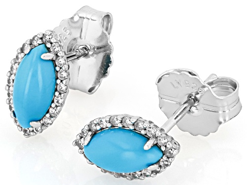 Pre-Owned 8x4mm Sleeping Beauty Turquoise with 0.28ctw White Zircon Rhodium Over Sterling Silver Ear