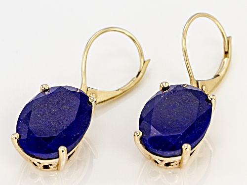 Pre-Owned 14x10mm Oval Lapis Lazuli Solitaire 10k Yellow Gold Dangle Earrings