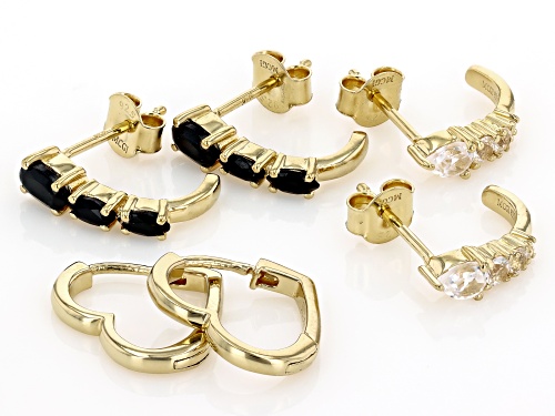 Pre-Owned 0.72ctw Black Spinel with 0.54ctw Lab Sapphire & Solid Heart 18k Yellow Gold Over Silver S