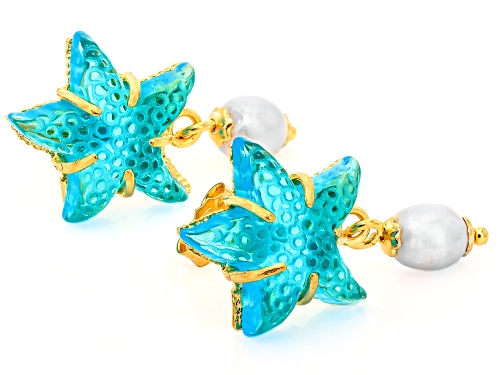 Pre-Owned Tagliamonte 18k Yellow Gold Over Silver Venetian Glass, Cultured Freshwater Pearl Starfish