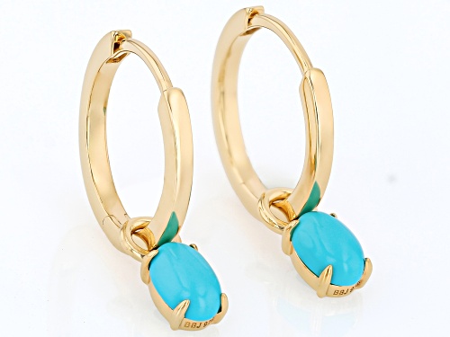 Pre-Owned 6x4mm Sleeping Beauty Turquoise 18k Yellow Gold Over Sterling Silver Earrings