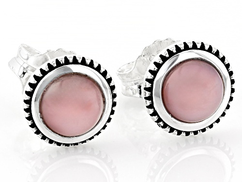Pre-Owned 6mm Round Cabochon Pink Peruvian Opal Sterling Silver Stub Earrings