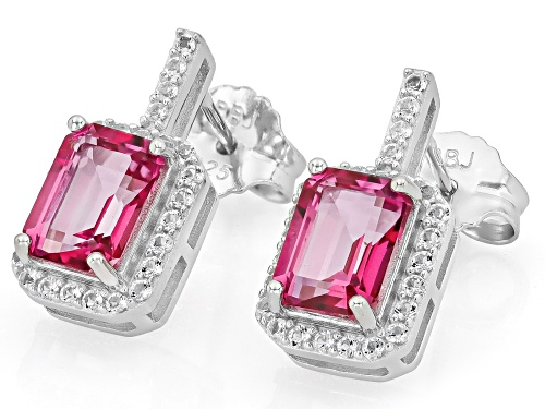 Pre-Owned 2.80ct Rectangular Octagonal Pink Topaz With 1.04ctw White Topaz Rhodium Over Silver Earri