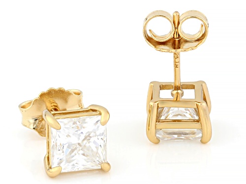 Pre-Owned MOISSANITE FIRE® 3.60CTW DEW SQUARE PRINCESS 14K YELLOW GOLD OVER SILVER STUD EARRINGS