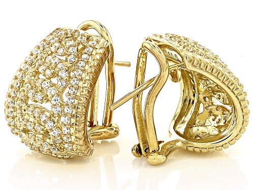 Pre-Owned Judith Ripka 1.35ctw Bella Luce® 14k Gold Clad Town & Country Pave Linked Shield Earrings