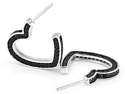 Pre-Owned 1.49ctw Black Spinel Rhodium Over Sterling Silver Heart Hoop Earrings