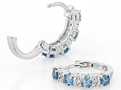 Pre-Owned 0.41ctw Round Ofiki Nigerian Aquamarine With 0.05ctw Zircon Rhodium Over Silver Earrings