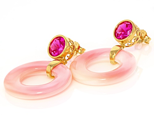 Pre-Owned 30mm Pink Conch Shell With 8.16ctw Lab Pink Sapphire 18k Yellow Gold Over Sterling Silver