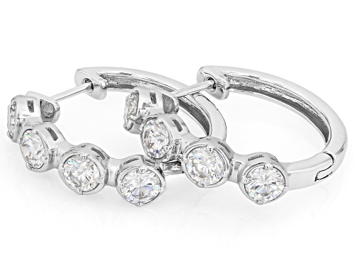 Pre-Owned 2.56ctw Round Lab Created Strontium Titanate Rhodium Over Sterling Silver Hoop Earrings