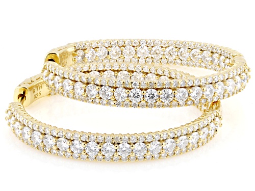 Pre-Owned MOISSANITE FIRE® 6.44CTW DEW ROUND 14K YELLOW GOLD OVER SILVER HOOP EARRINGS