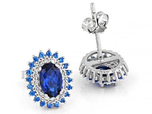 Pre-Owned 0.94ctw Lab Blue Spinel With 0.14ctw Lab Sapphire Rhodium Over Sterling Silver Earrings